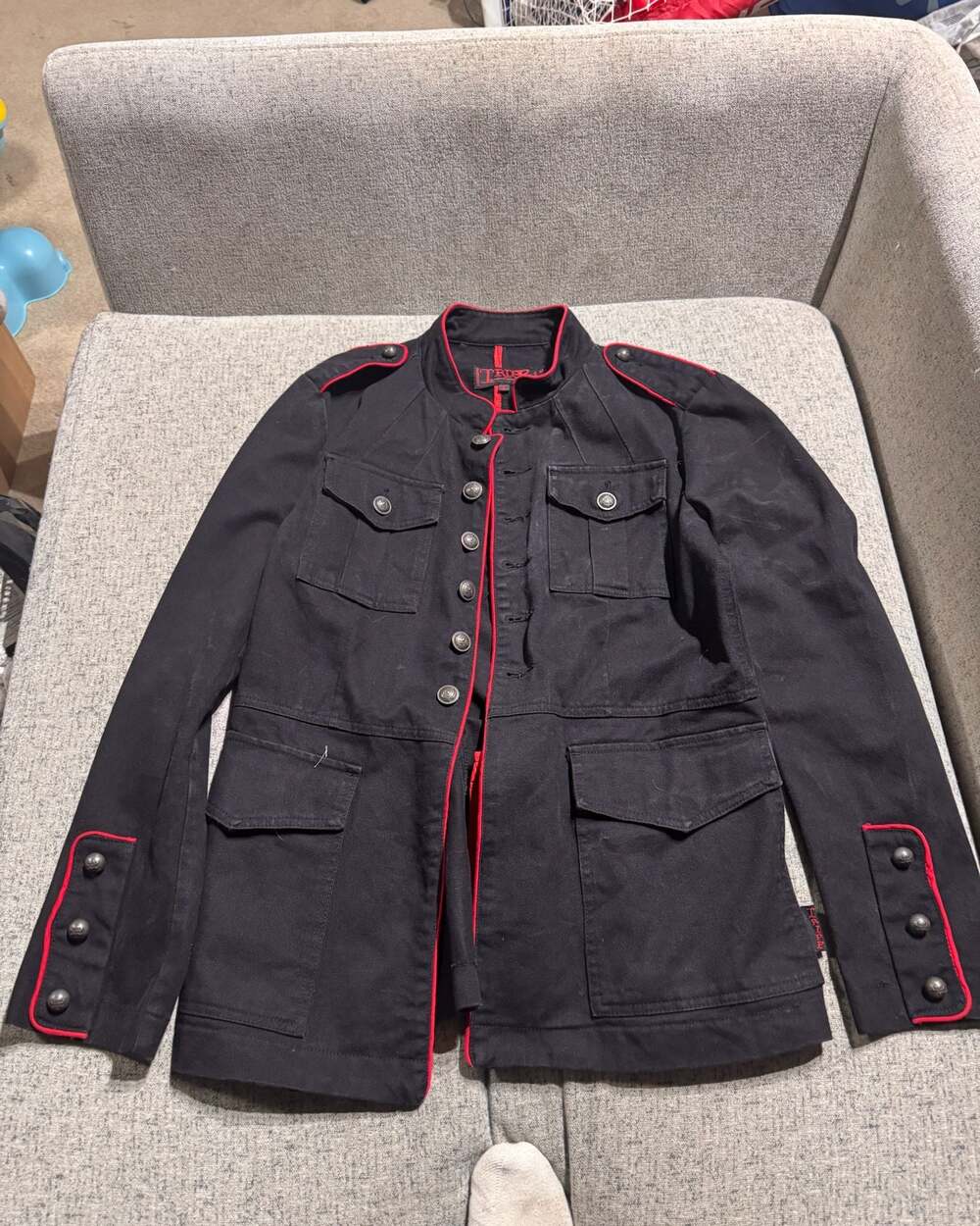 Tripp NYC Men's Black Gothic Military General Jacket with Red Trim - Picture 1 of 8